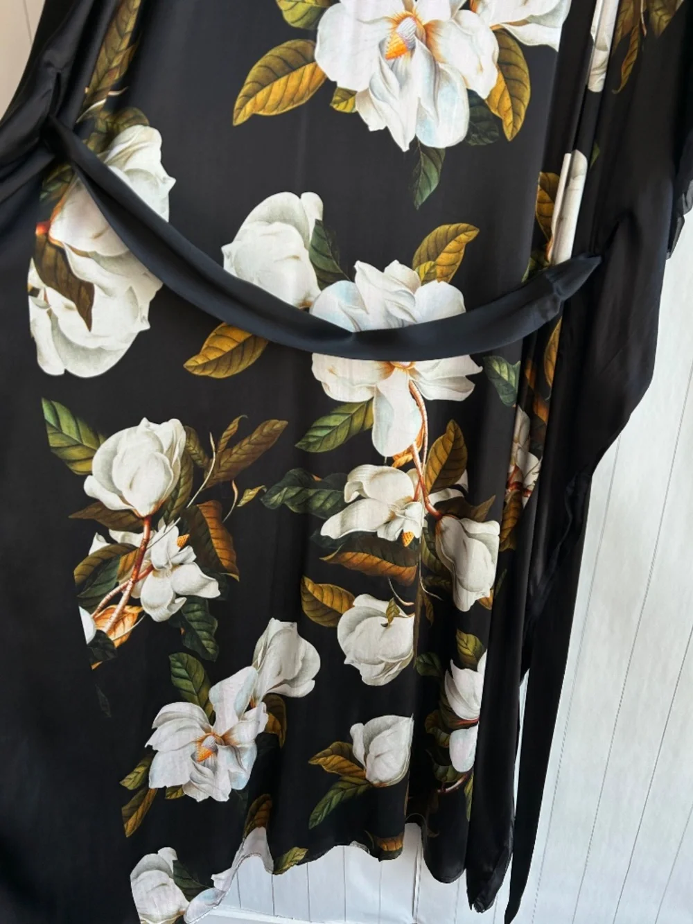 Nicoblu plus size 1X 2X 3X 4X Camellia belted kaftan maxi dress black 100% silk - Picture 11 of 14